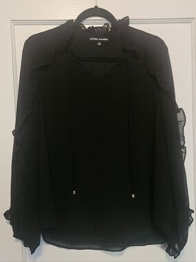 Catherine Malandrino Black Sheer Ruffle-Sleeve Blouse